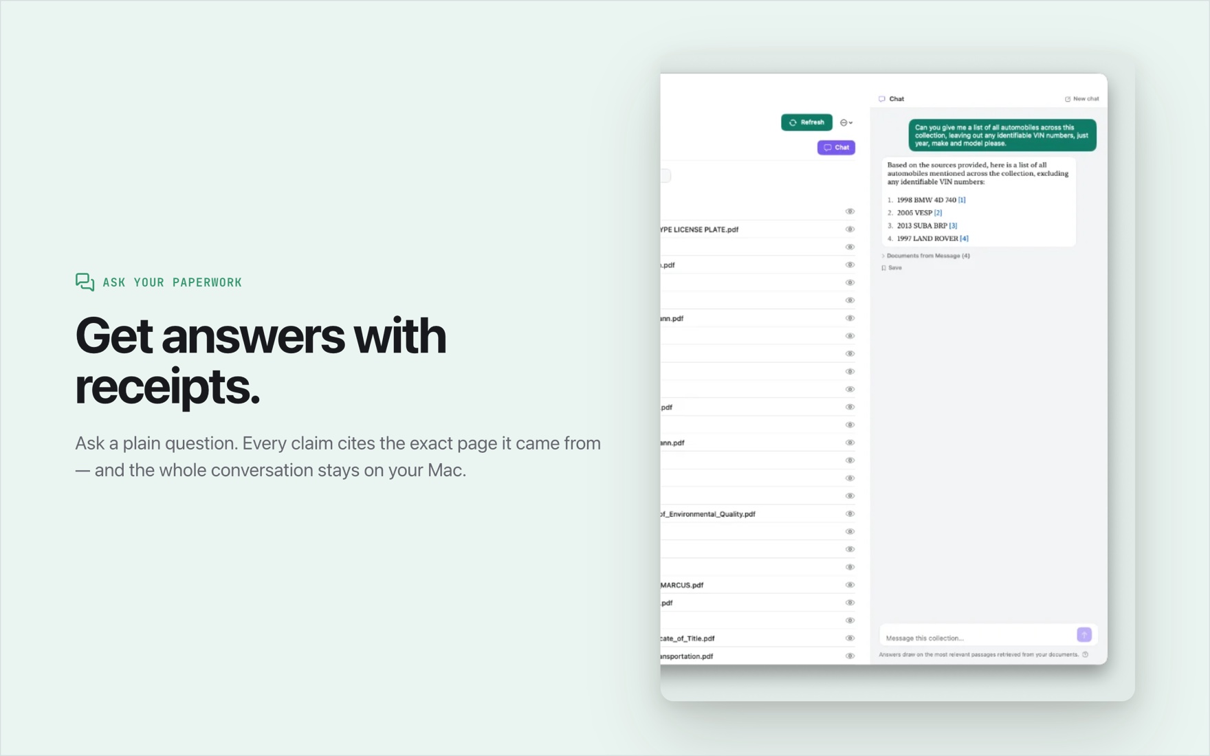 Ask your documents a question and get answers with citations.